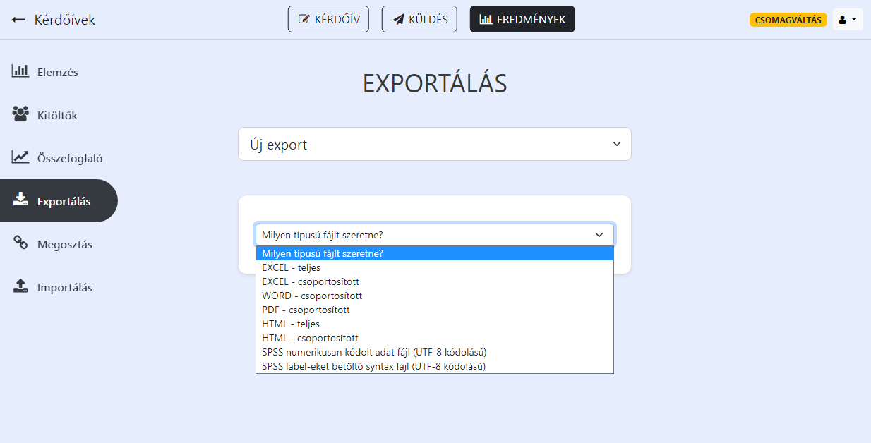 Adatok exportálása Adatok exportálása