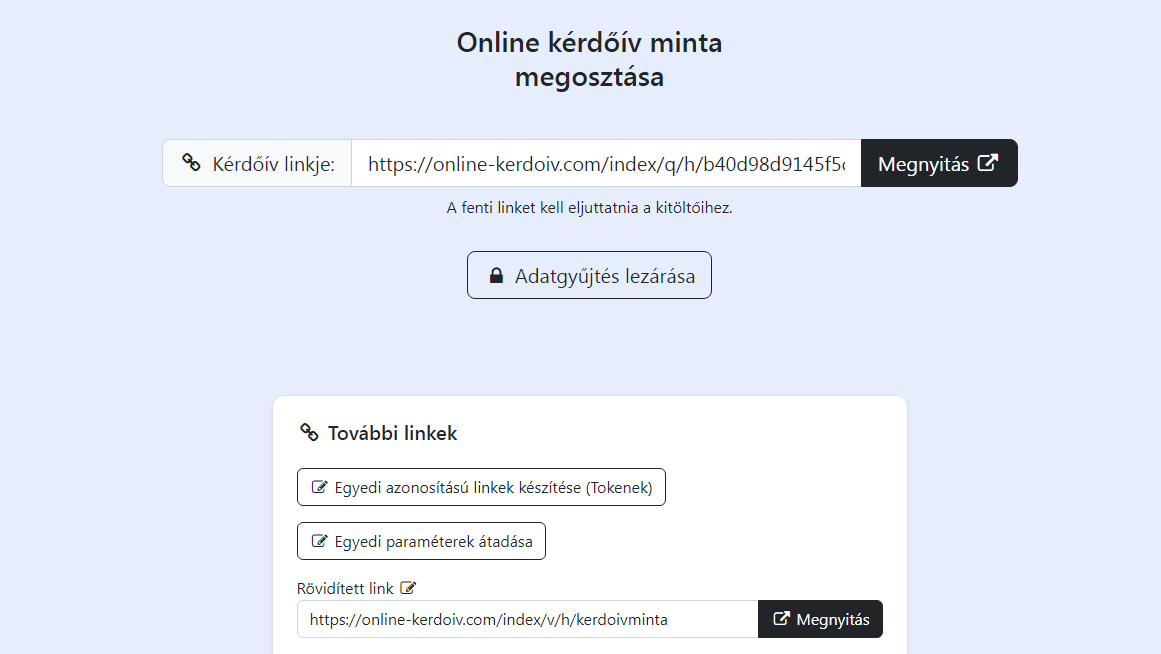 Kérdőív megosztása, küldése Kérsódőív küldése